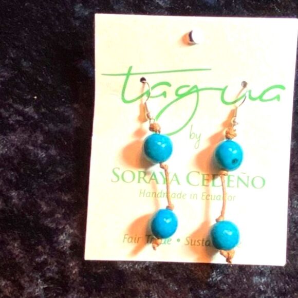 Organic tagua turquoise earrings. New with tags - Picture 1 of 4